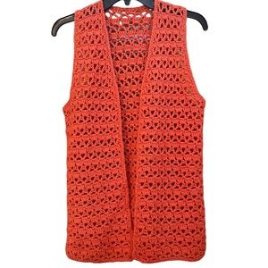 Vintage Orange 1960’s-1970’s Handmade Open Front Knit Vest